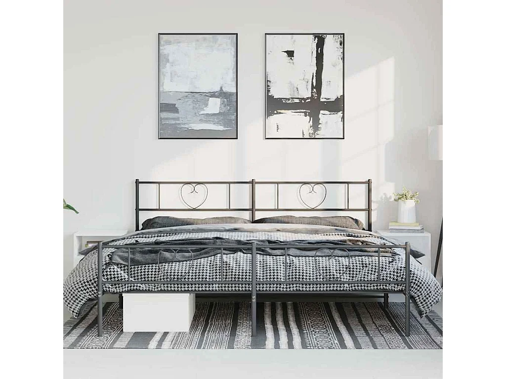 Cadre de lit métal sans matelas avec pied de lit noir 193x203cm