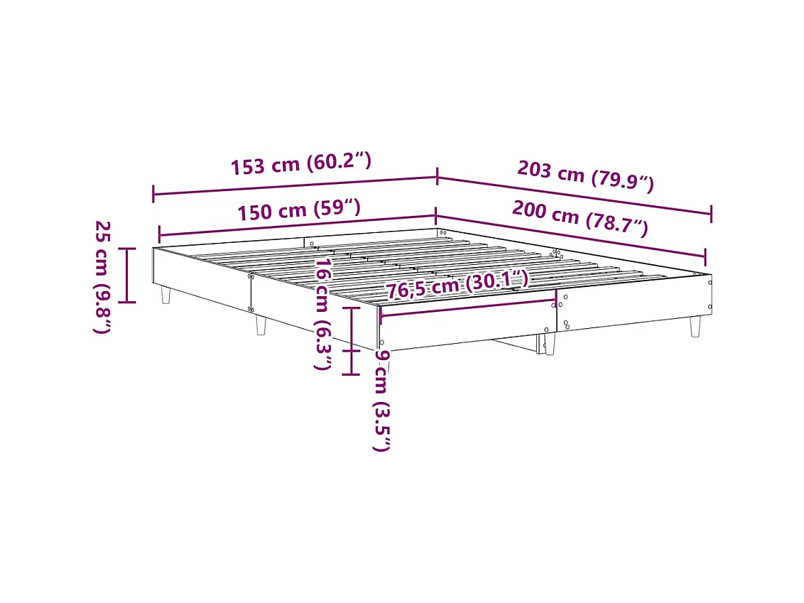 Cadre de lit sans matelas gris béton 150x200 cm bois ingénierie