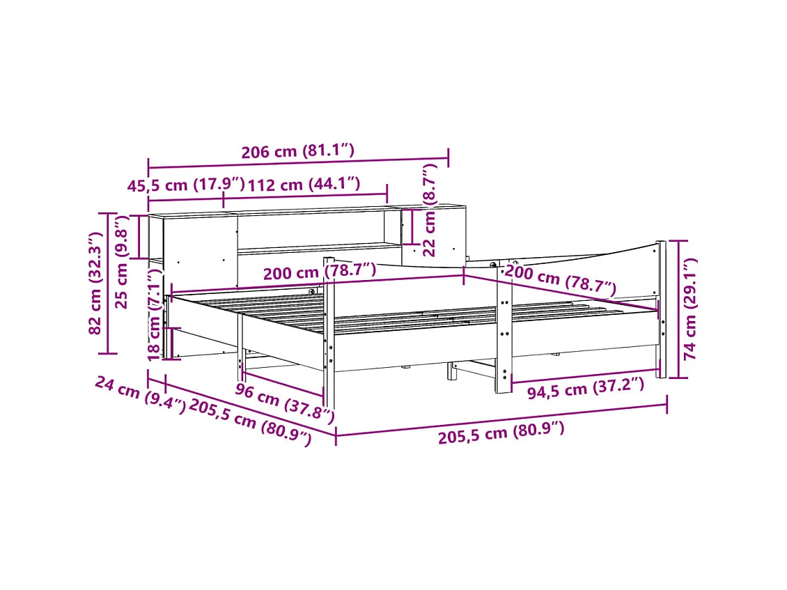 Cadre de lit sans matelas cire marron 200x200cm bois pin massif