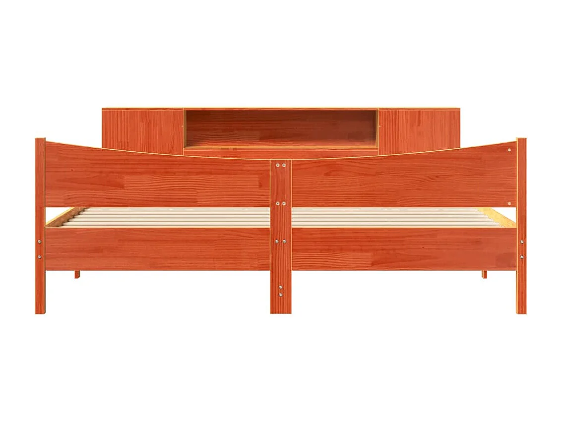 Cama sin colchón madera maciza de pino marrón cera 200x200 cm