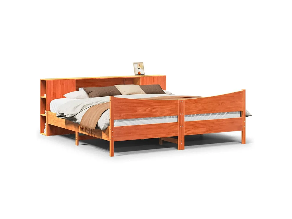 Cama sin colchón madera maciza de pino marrón cera 200x200 cm