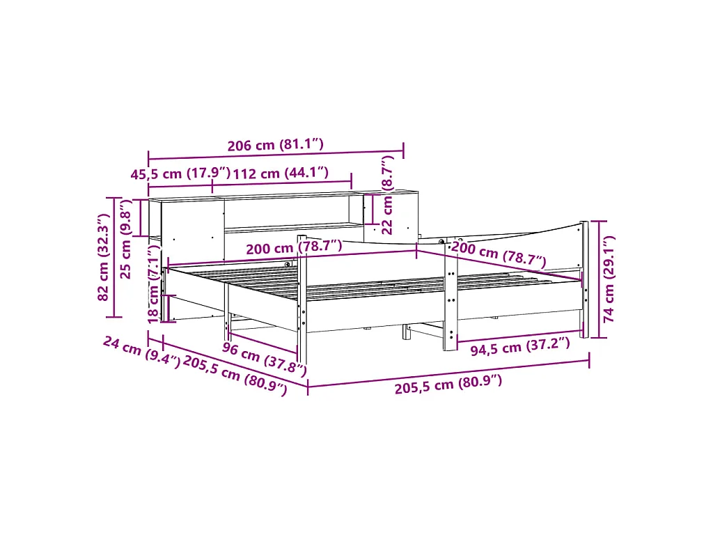 Cama sin colchón madera maciza de pino marrón cera 200x200 cm