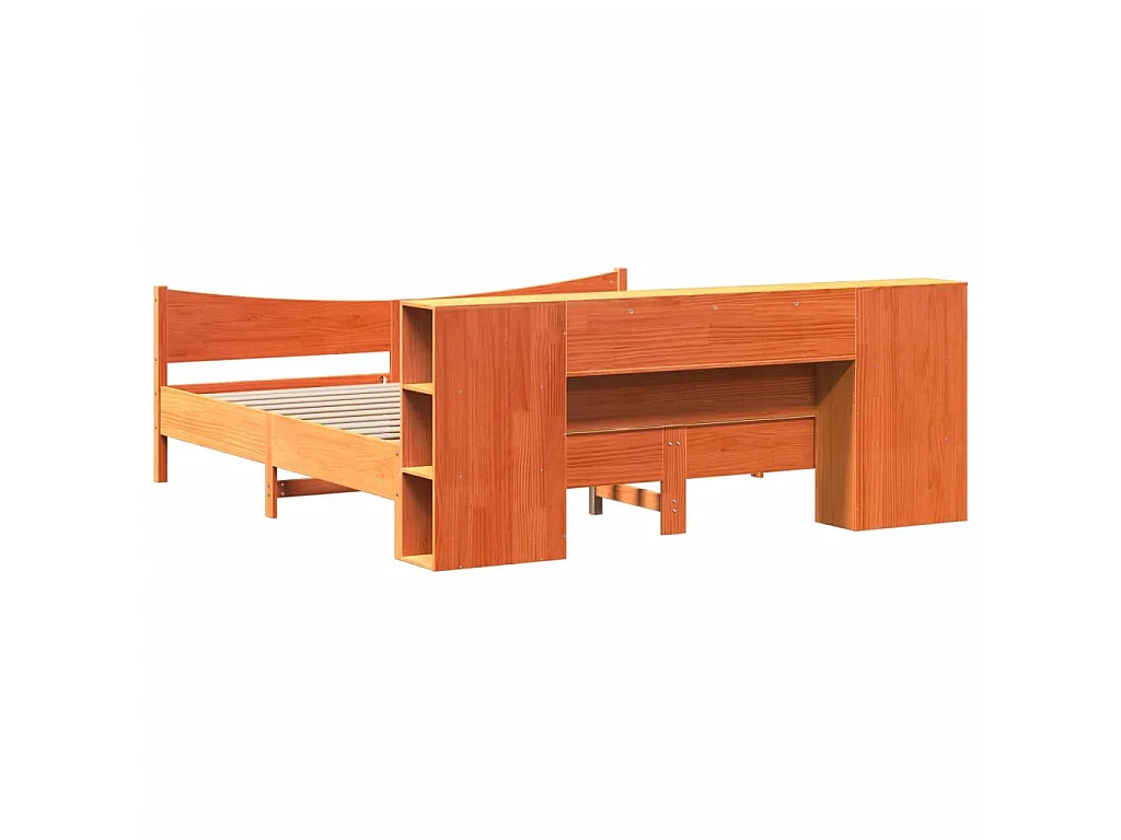 Cama sin colchón madera maciza de pino marrón cera 200x200 cm