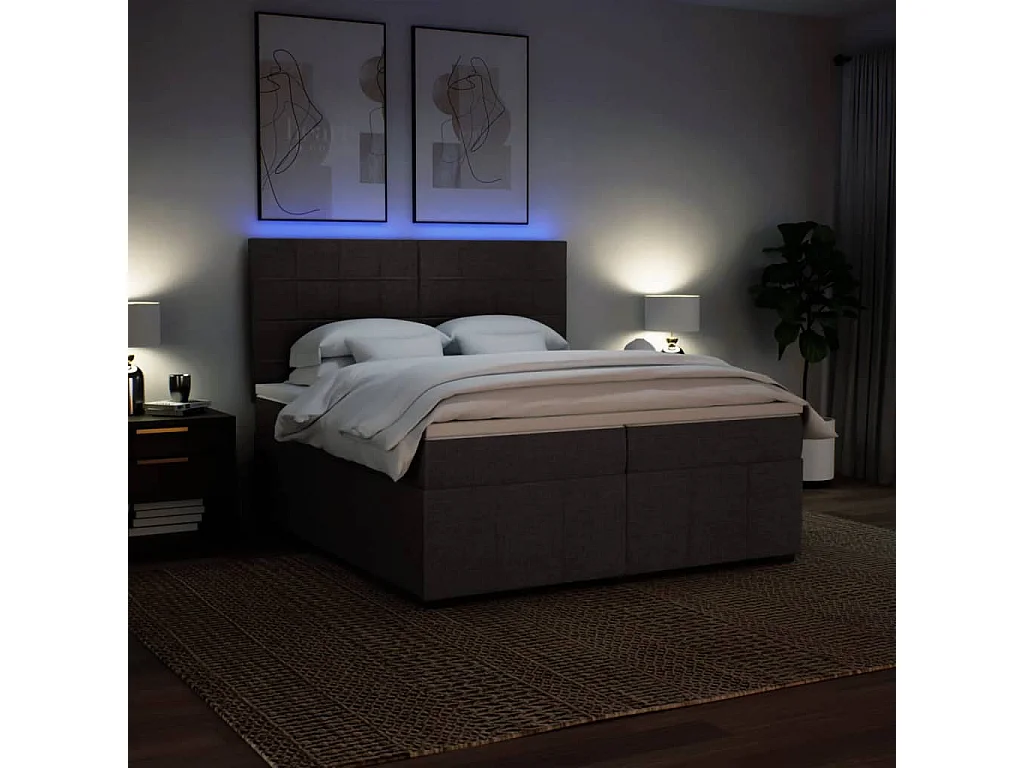 Cama box spring con colchón tela marrón oscuro 200x200 cm