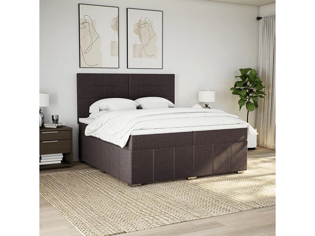Cama box spring con colchón tela marrón oscuro 200x200 cm