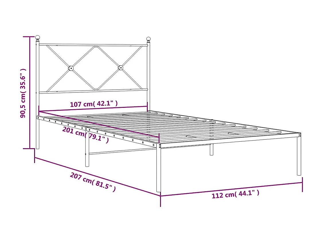 Cadre de lit métal sans matelas et tête de lit blanc 107x203 cm