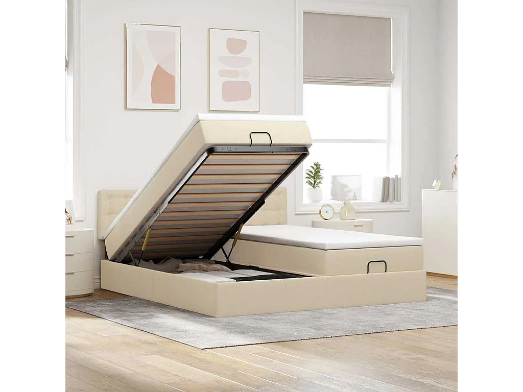 Ottoman bed met matrassen 200x200cm stof crèmekleurig