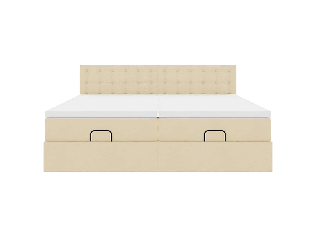 Struttura Letto Pouf con Materassi Crema 200x200 cm in Tessuto