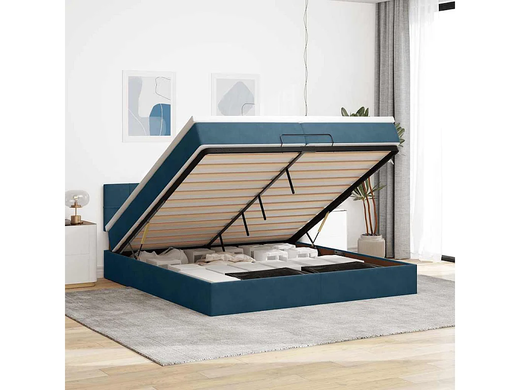 Ottoman-Bett mit Matratze Dunkelblau 200x200 cm Samt