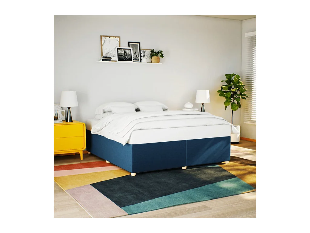Cadre de lit sans matelas bleu 200x200 cm tissu