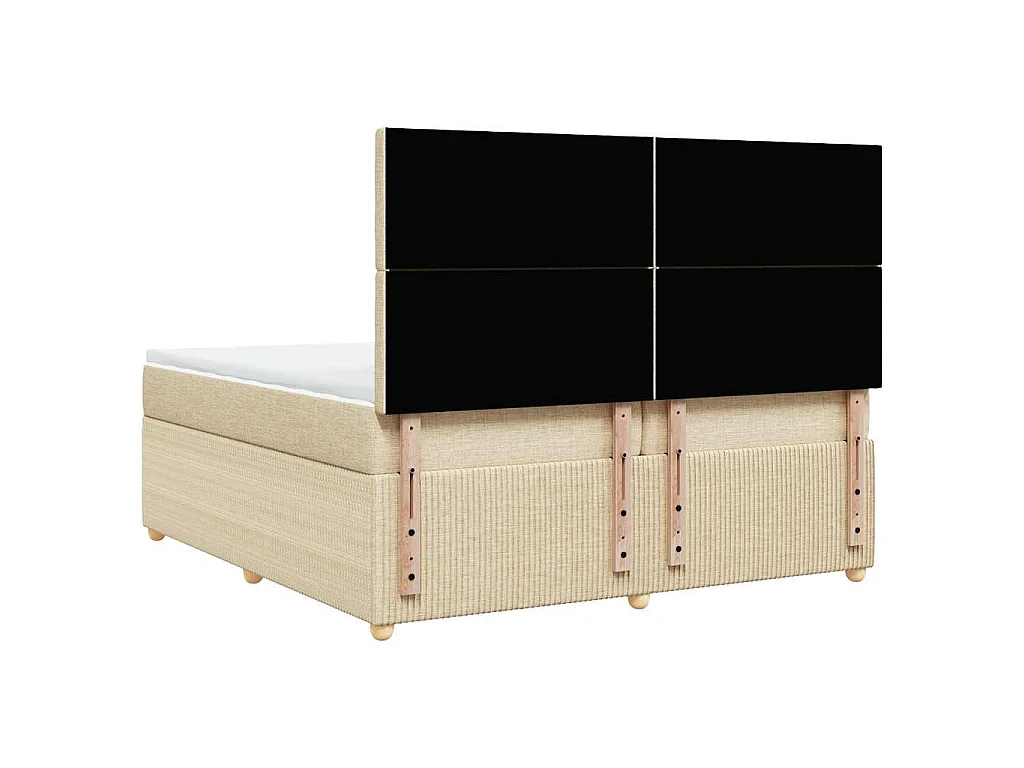 Cama box spring con colchón tela color crema 200x200 cm