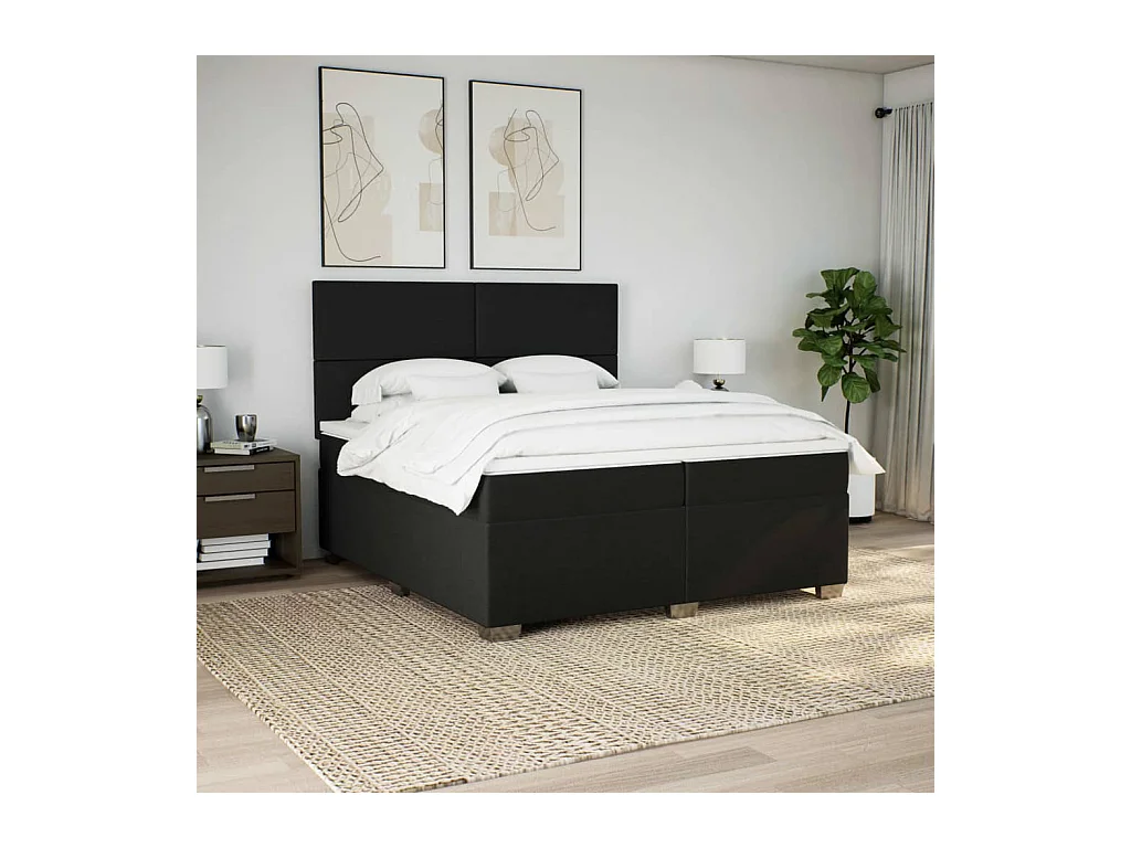 Sommier à lattes de lit avec matelas Noir 200x200 cm Tissu