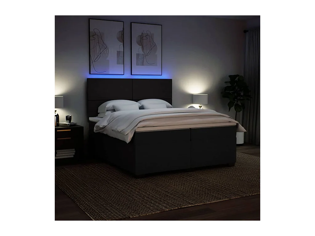 Sommier à lattes de lit avec matelas Noir 200x200 cm Tissu