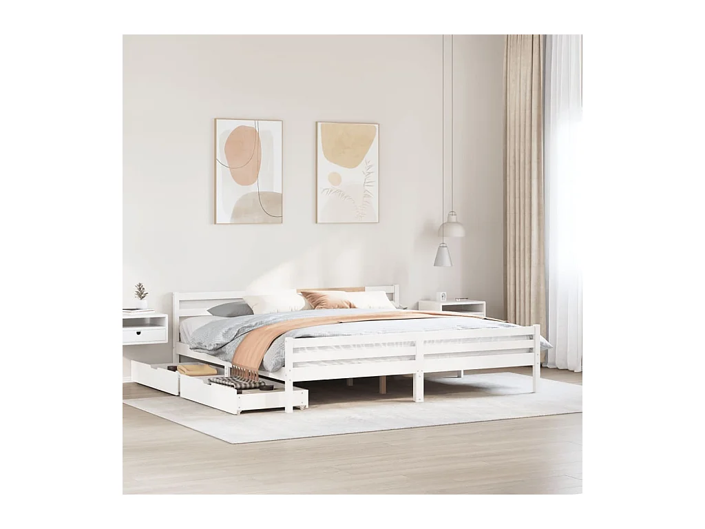 Cadre de lit sans matelas blanc 200x200 cm bois massif de pin
