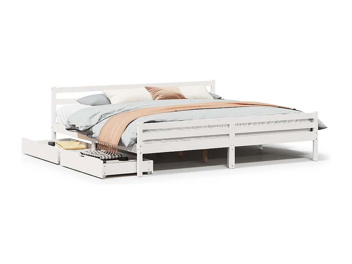 Cadre de lit sans matelas blanc 200x200 cm bois massif de pin