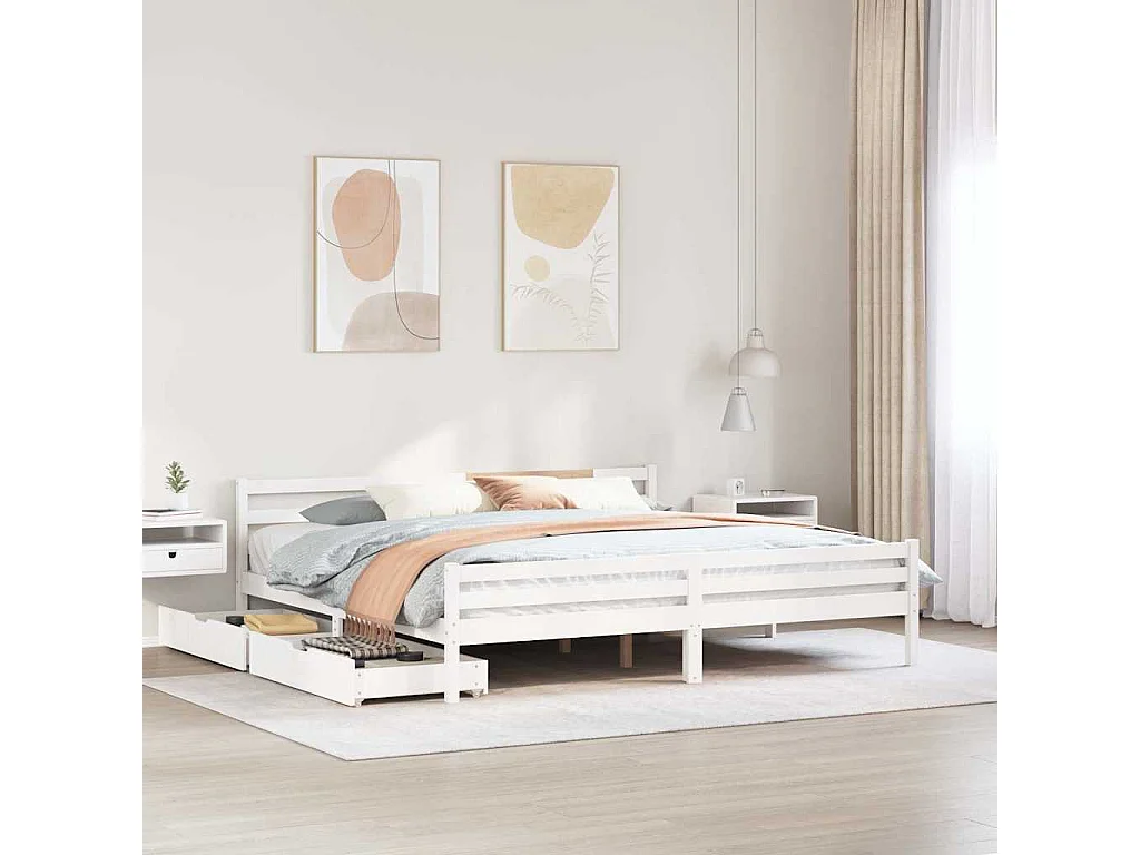 Cadre de lit sans matelas blanc 200x200 cm bois massif de pin