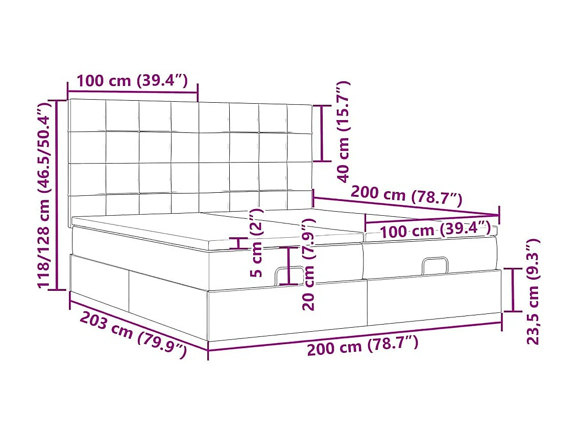 Cadre de lit ottoman avec matelas rose 200x200 cm velours