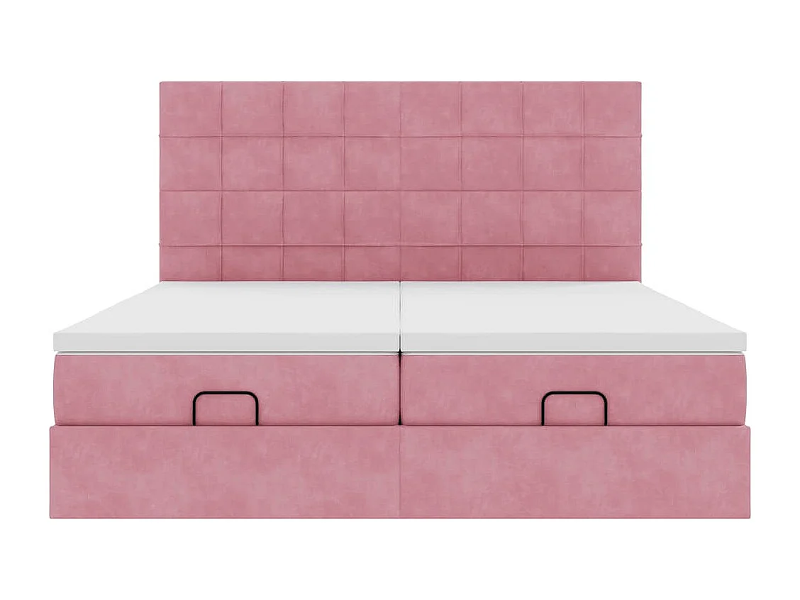 Cadre de lit ottoman avec matelas rose 200x200 cm velours