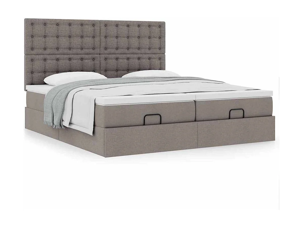 Struttura Letto Pouf con Materassi Tortora 200x200 cm Tessuto