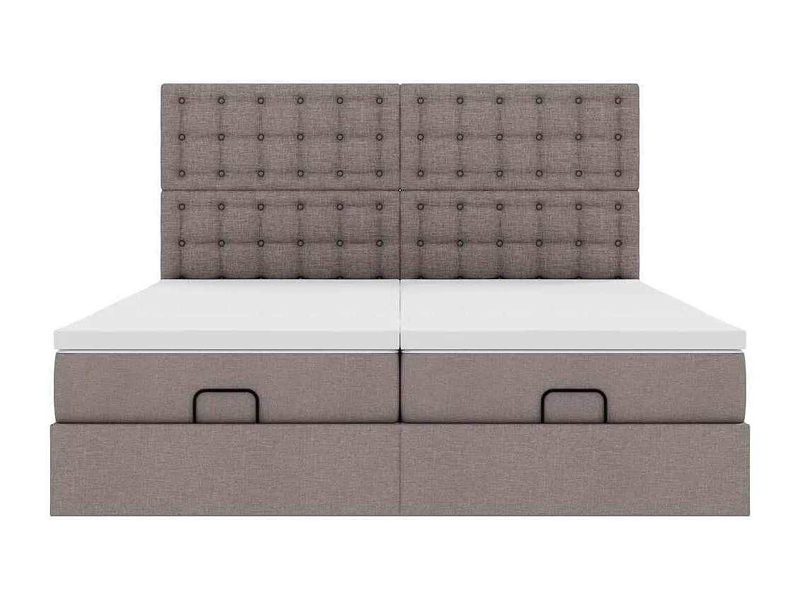 Struttura Letto Pouf con Materassi Tortora 200x200 cm Tessuto
