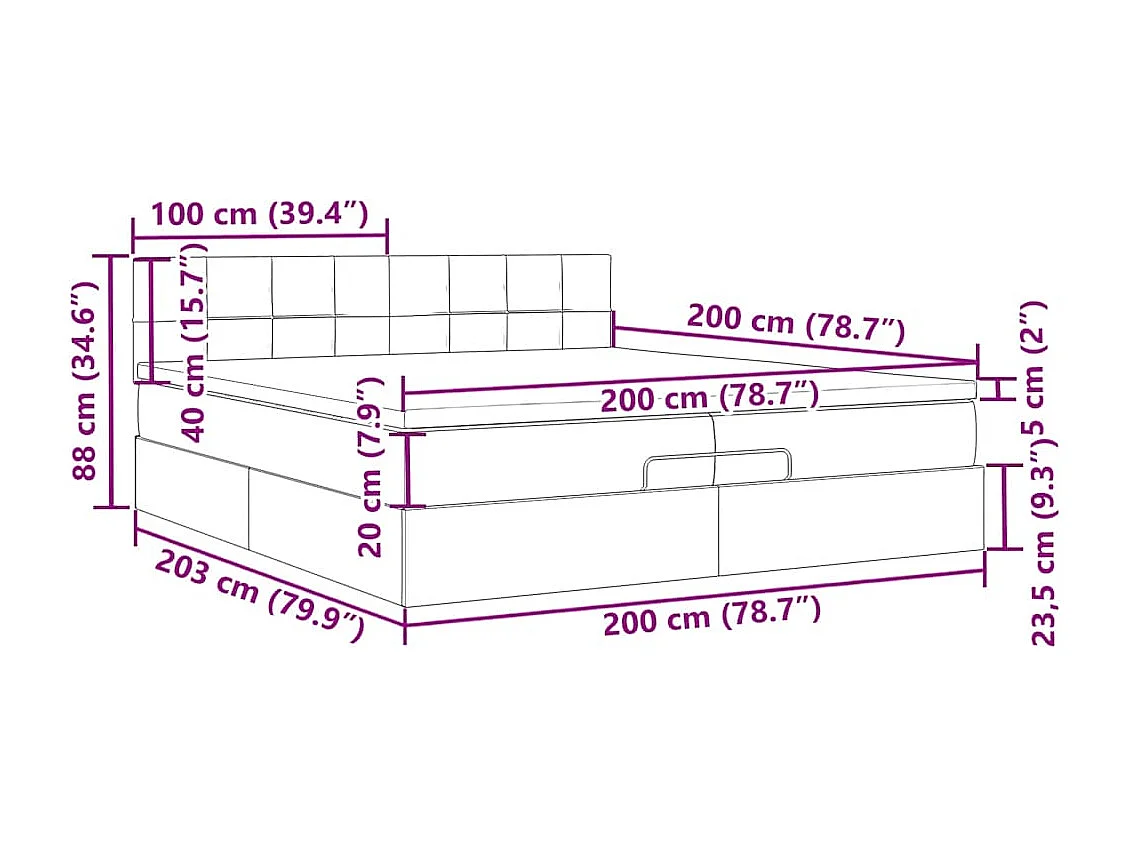 Estrutura de cama otomana com colchão 200x200 cm veludo rosa