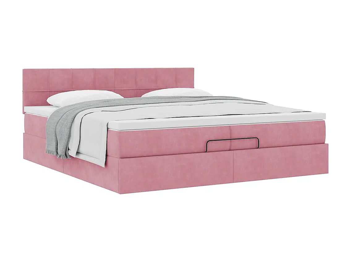 Estrutura de cama otomana com colchão 200x200 cm veludo rosa