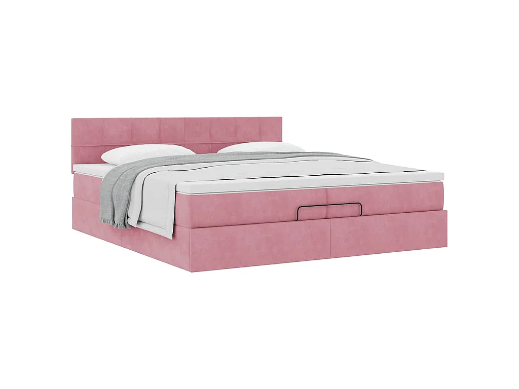 Struttura Letto Pouf con Materasso Rosa 200x200 cm Velluto