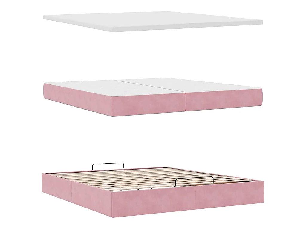 Struttura Letto Pouf con Materasso Rosa 200x200 cm Velluto