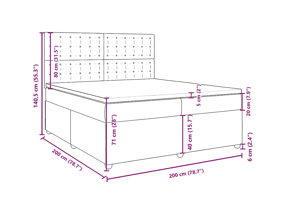 Boxspringbett mit Matratze Hellgrau 200x200 cm Stoff