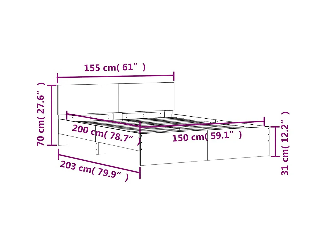 Bedframe met hoofdeinde en LED grijs sonoma eiken 150x200 cm