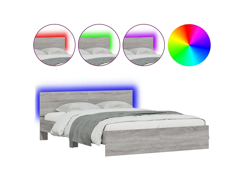 Giroletto con Testiera e LED Grigio Sonoma 150x200 cm