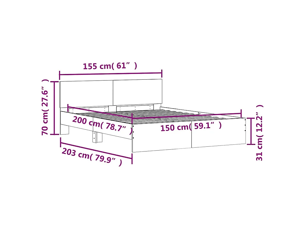 Giroletto con Testiera e LED Grigio Sonoma 150x200 cm