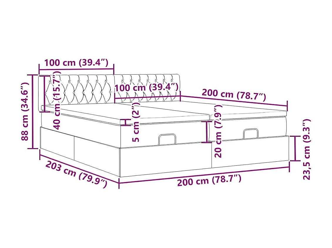 Struttura Letto Pouf con Materassi Crema 200x200 cm in Tessuto