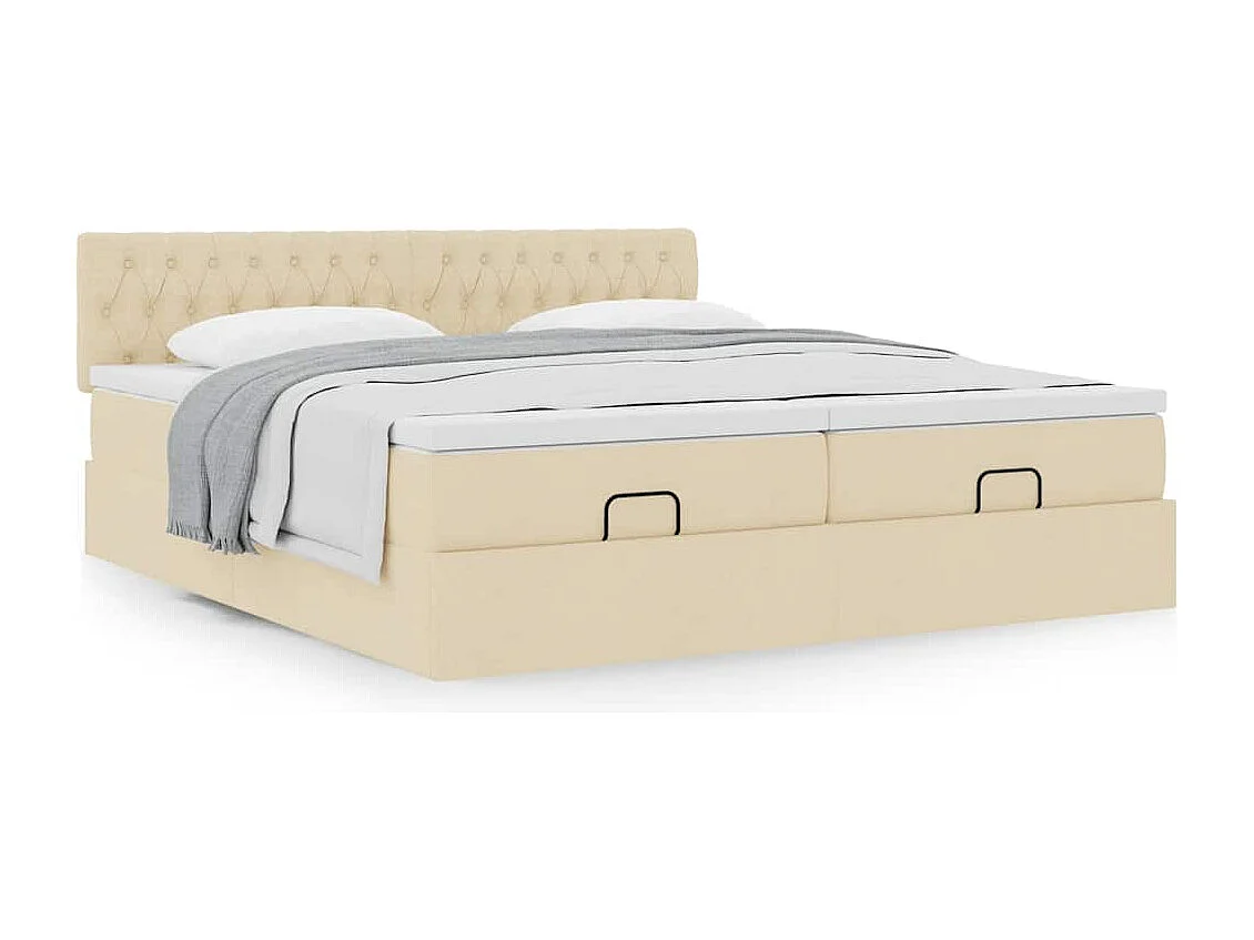 Struttura Letto Pouf con Materassi Crema 200x200 cm in Tessuto