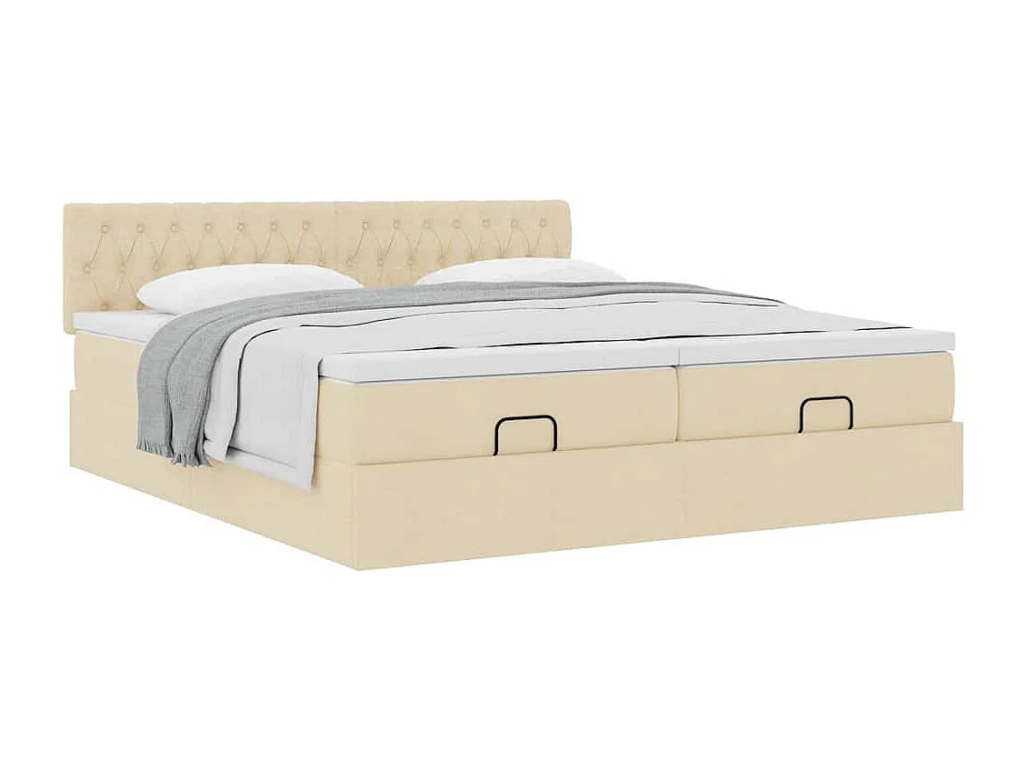 Struttura Letto Pouf con Materassi Crema 200x200 cm in Tessuto