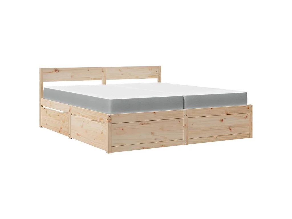Bett mit Schubladen und Matratze 200x200 cm Massivholz Kiefer