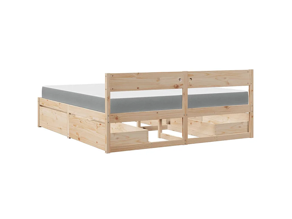 Bett mit Schubladen und Matratze 200x200 cm Massivholz Kiefer
