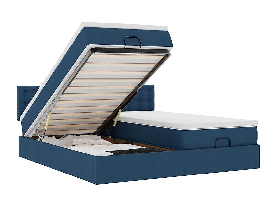 Cadre de lit ottoman avec matelas bleu 200x200cm tissu