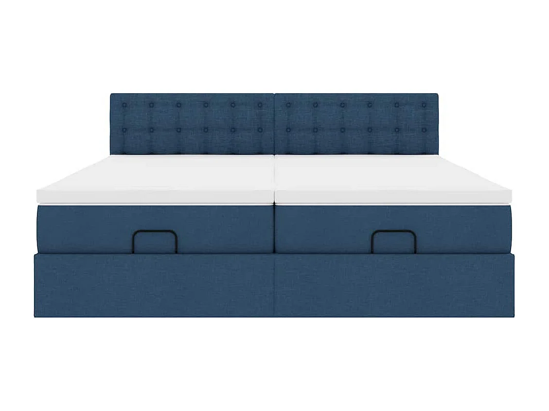 Cadre de lit ottoman avec matelas bleu 200x200cm tissu