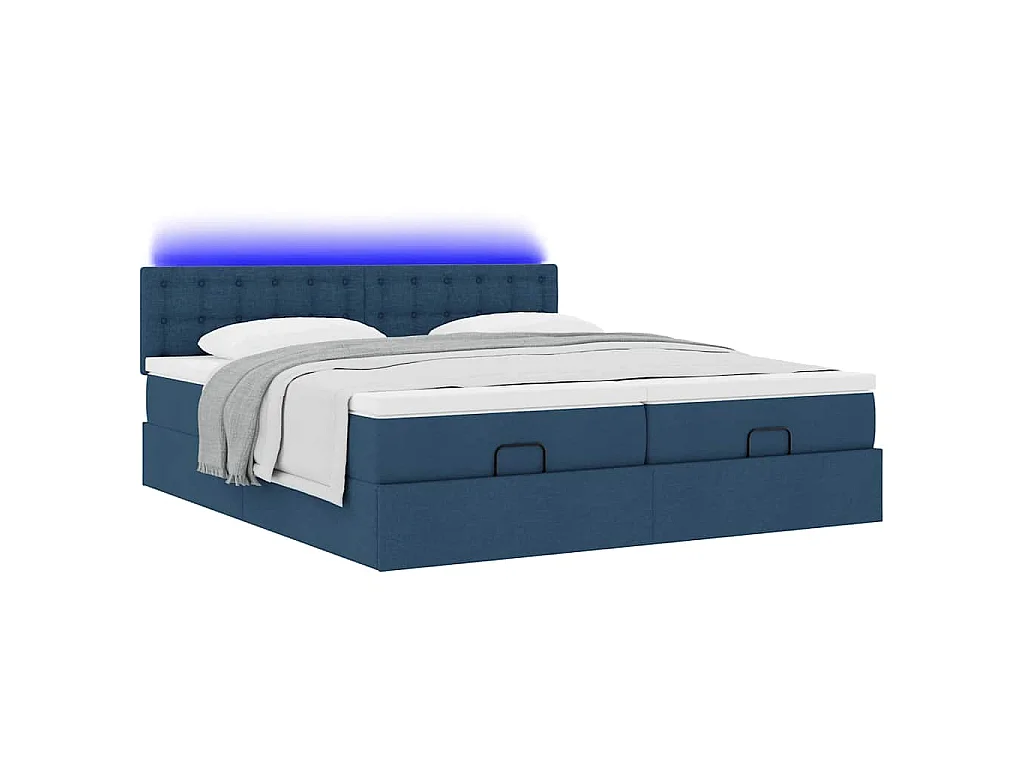 Struttura Letto Pouf con Materassi Blu 200x200 cm in Tessuto