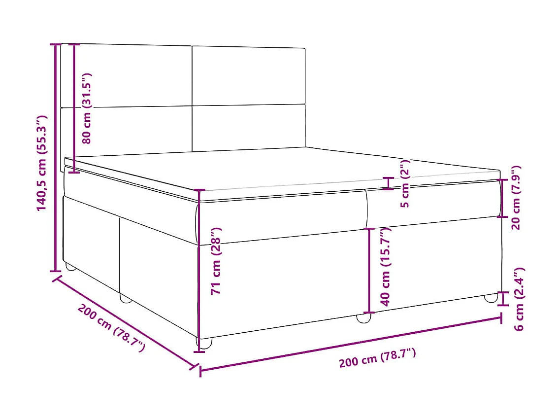 Cama box spring con colchón tela negro 200x200 cm