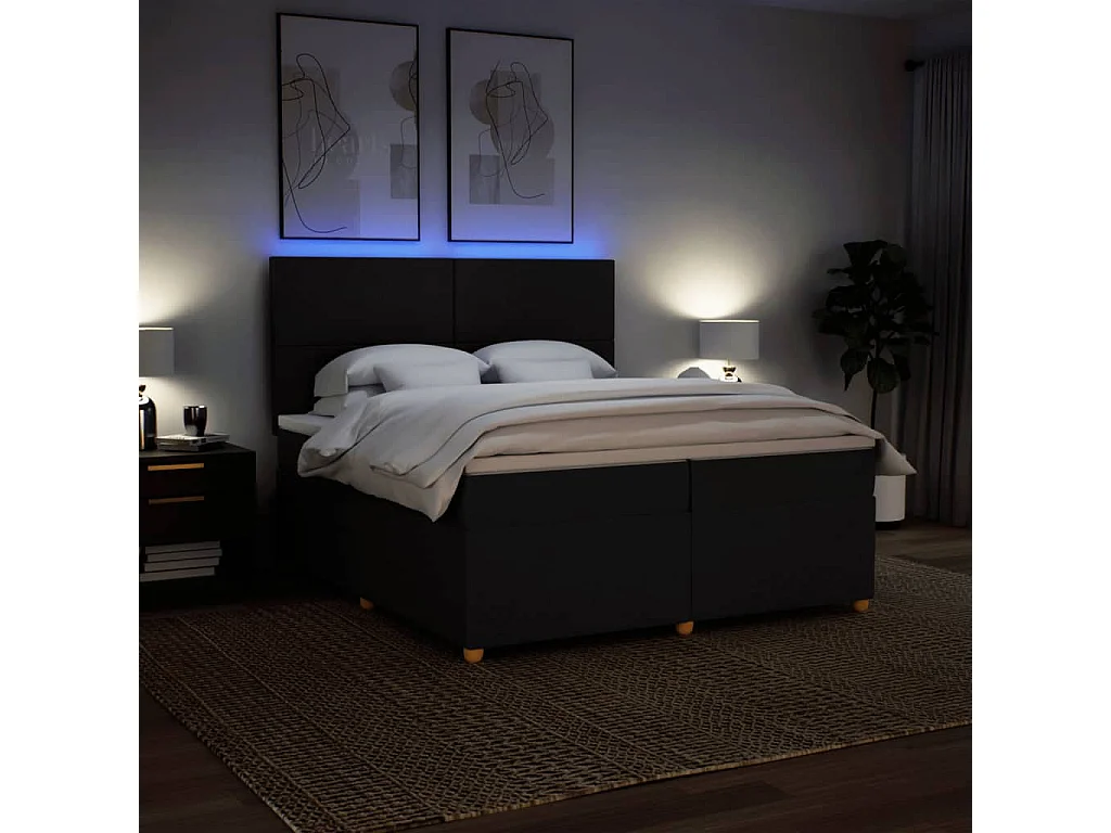 Cama box spring con colchón tela negro 200x200 cm