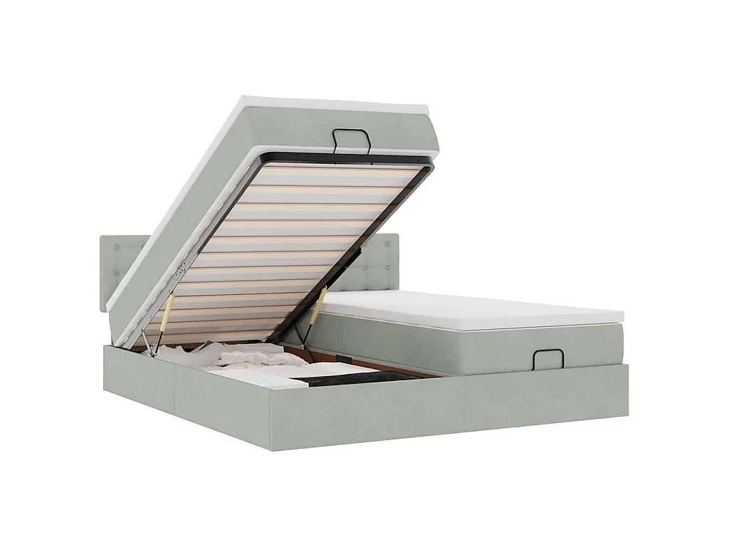 Estrutura cama otomana colchões 200x200cm veludo cinzento claro
