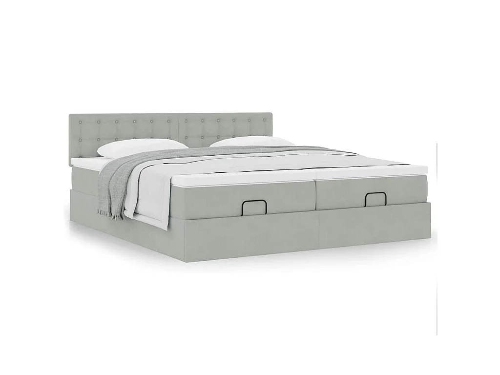 Estrutura cama otomana colchões 200x200cm veludo cinzento claro