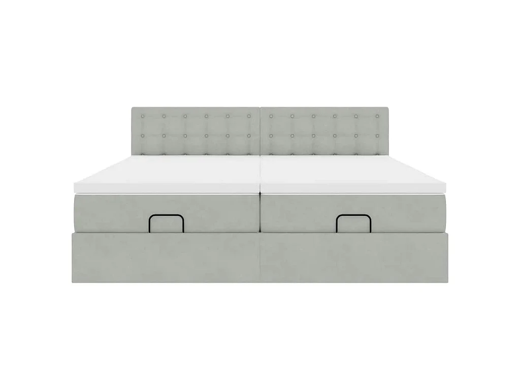 Estrutura cama otomana colchões 200x200cm veludo cinzento claro