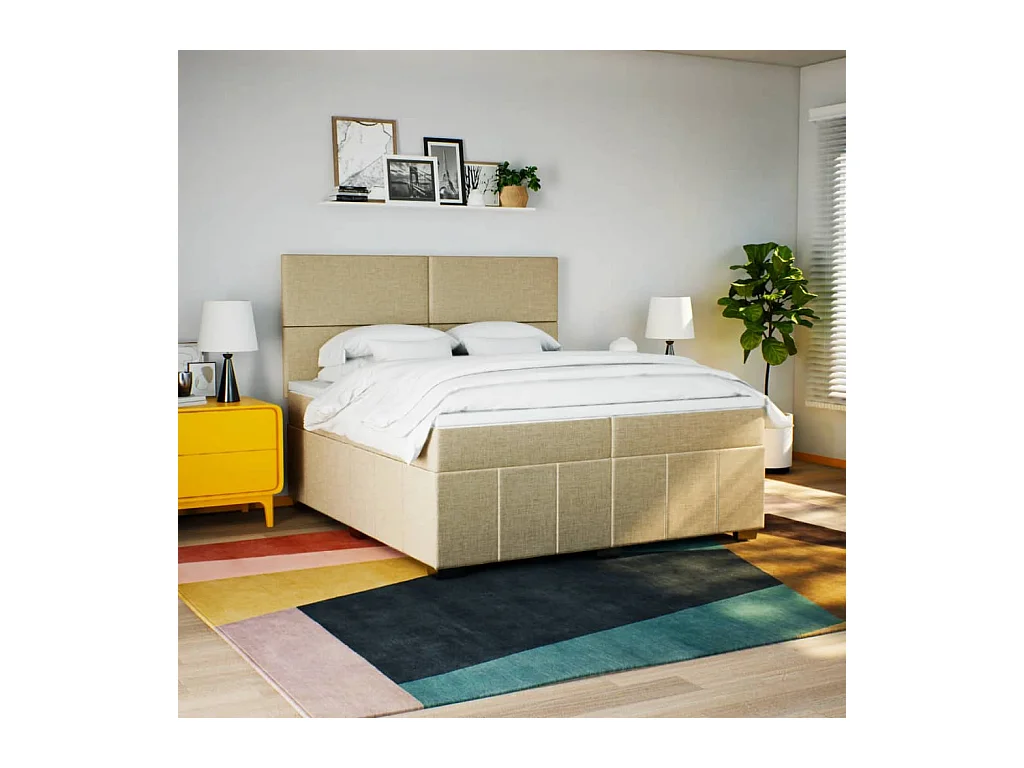 Sommier à lattes de lit avec matelas Crème 200x200 cm Tissu