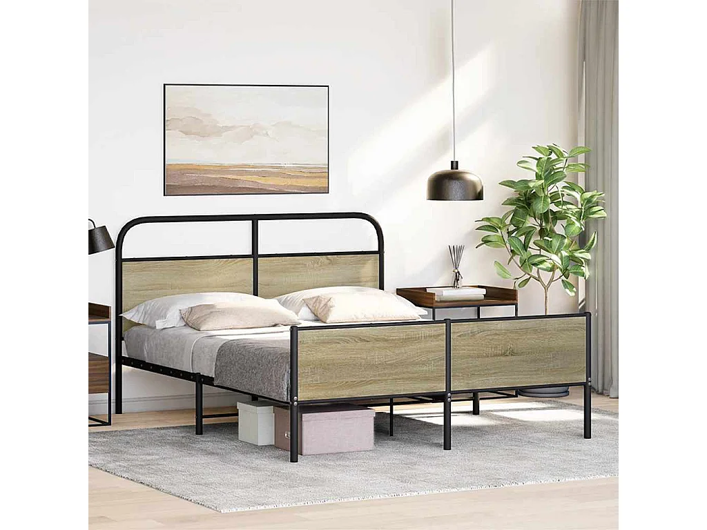 Cadre de lit en métal sans matelas chêne sonoma 150x200 cm