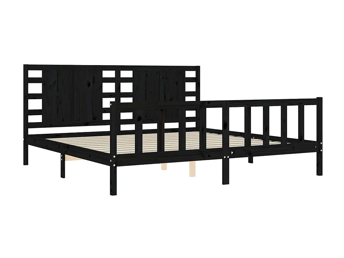 Massivholzbett mit Kopfteil Schwarz 200x200 cm