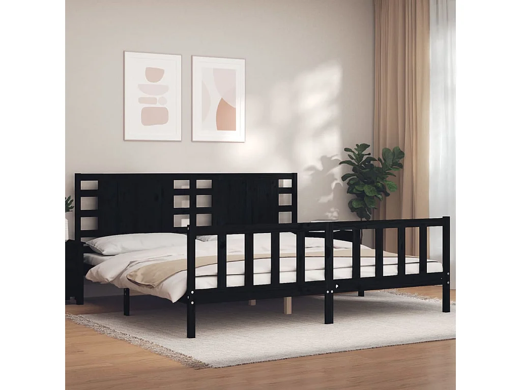Giroletto con Testiera Nero 200x200 cm in Legno Massello