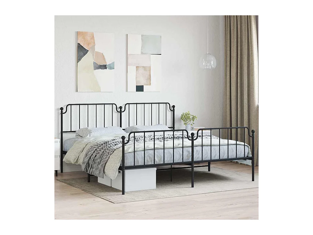 Bedframe met hoofd- en voeteneinde metaal zwart 193x203 cm